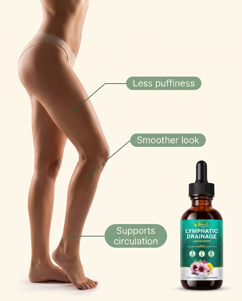 Illustration of lymphatic drainage benefits: less puffiness, smoother look, supports circulation